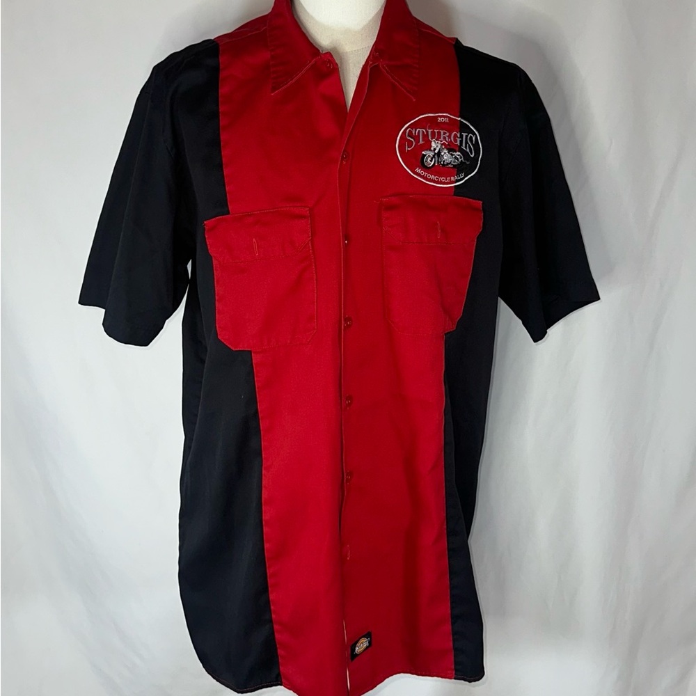 Dickies Sturgis 2011 Motorcycle Rally Shirt XL Red Black Colorblock Button Up - Picture 9 of 9